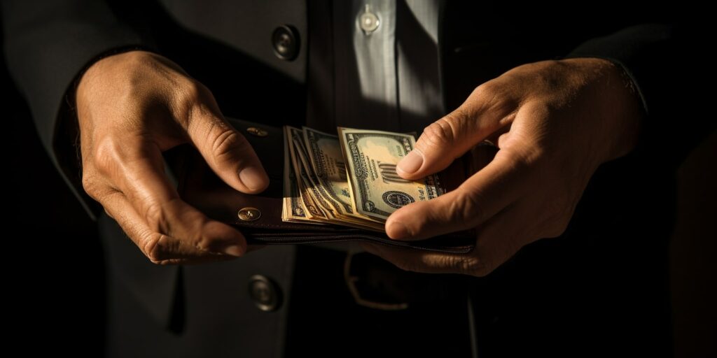 man counting money in his wallet