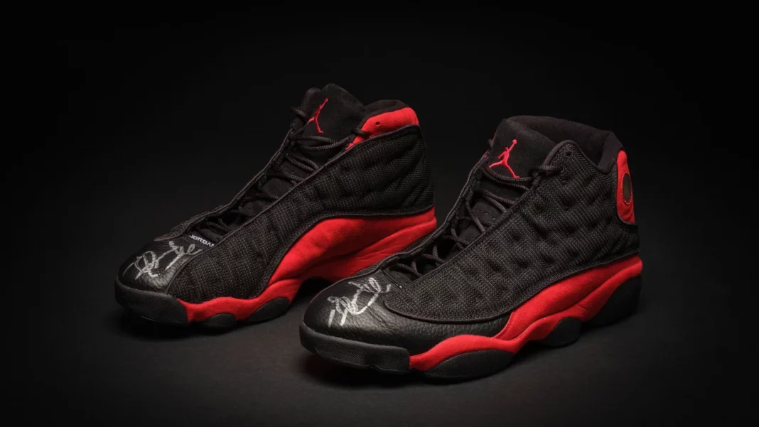 The Air Jordan 13 sneakers signed by Michael Jordan.